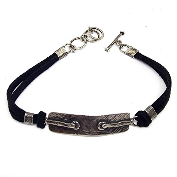 Stunning Handmade Sterling Silver Bar Black Suede Toggle Clasp Bracelet Toggle - Picture 1 of 9